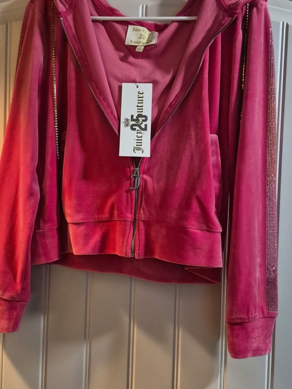 Juicy Couture Pink Velour Rhinestone-Trim Zip Hoodie